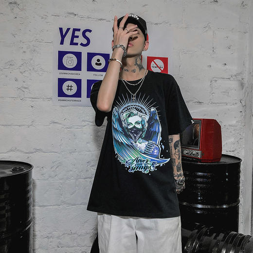 [59.9一件]20夏季圆领休闲新款修身全棉翅膀男装潮牌情侣个性文化半袖T恤衫 MT-1623 商品图4