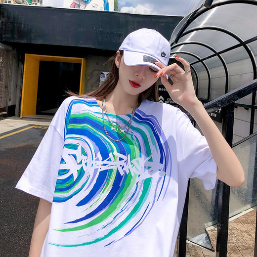 [59.9一件]自由基地梦幻漩涡街头风创意短袖T恤全棉宽松男女款打底衫MT-1622 商品图4