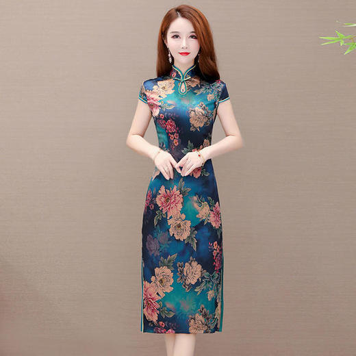 YW-XH-8326-1修身气质，改良版立领印花旗袍连衣裙 商品图0