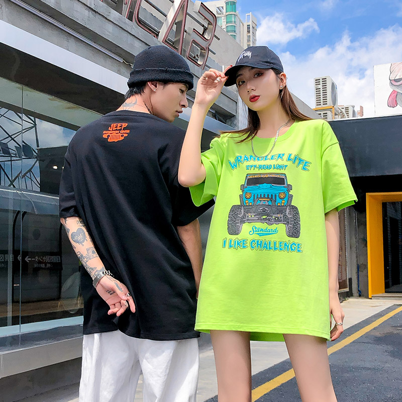 [59.9一件] 自由基地牧马人越野趣味潮流T恤短袖圆领宽松体恤夏季全棉情侣衫MT-1633