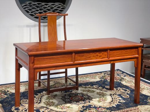 红桥红  家具严选  缅甸花梨（大果紫檀）  【146 三抽刀牙 小书桌两件套】 商品图1