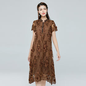 JSNH-JS8487高端中年网纱立体刺绣  中长款原创大码宽松版连衣裙