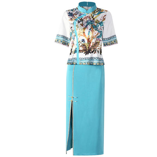 DLQ-A2532新款中国风气质印花旗袍上衣开叉半身裙TZF 商品图4