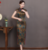 HQ-34复古修身气质印花真丝长款旗袍 商品缩略图1