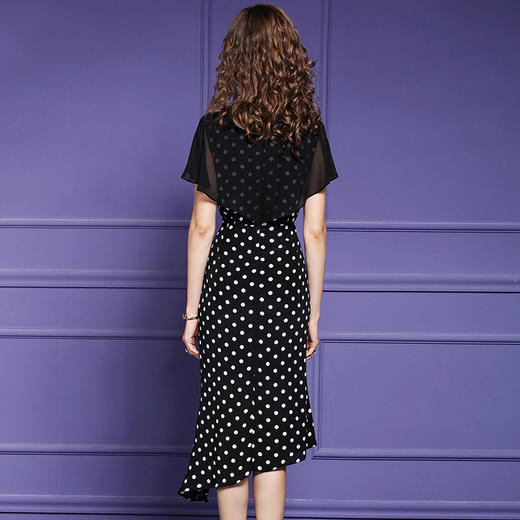 FMY-F20XL30728夏装新款气质显瘦修身拼接不规则波点雪纺连衣裙 商品图2