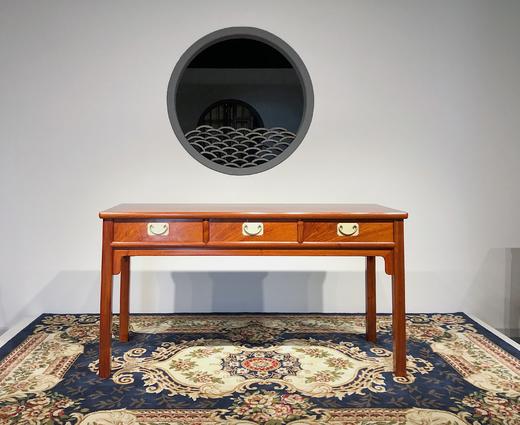 红桥红  家具严选  缅甸花梨（大果紫檀）  【146 三抽刀牙 小书桌两件套】 商品图4