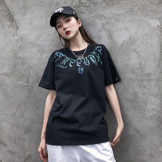 [59.9一件]自由基地潮流T恤个性短袖宽松款体恤男女BF圆领打底衫立体印花MT-1619 商品图4