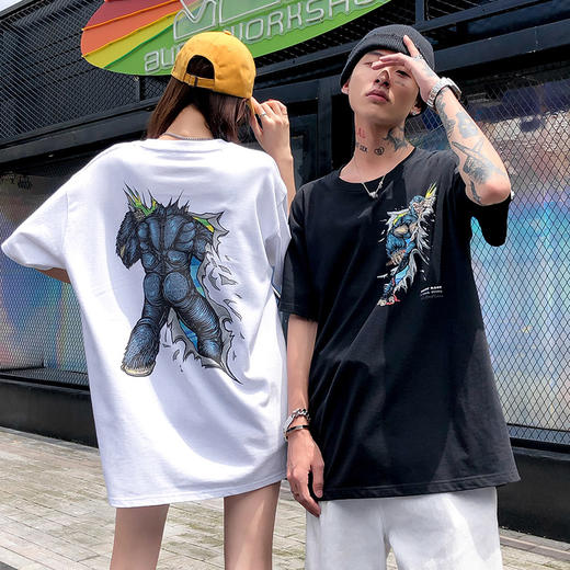 [59.9一件]自由基地夏季新款纯棉宽松休闲短袖T恤男女款手绘猩猩印花图案T MT-1636 商品图0