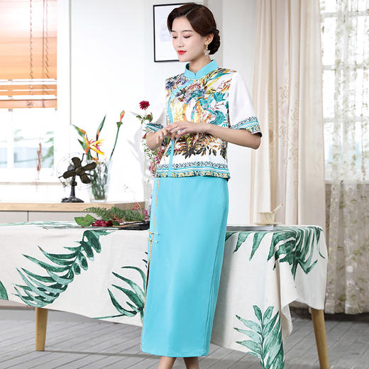 DLQ-A2532新款中国风气质印花旗袍上衣开叉半身裙TZF 商品图1