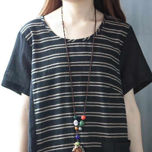 XYD-6053夏新款2020洋气条纹拼接打底显瘦棉麻连衣裙 商品图2