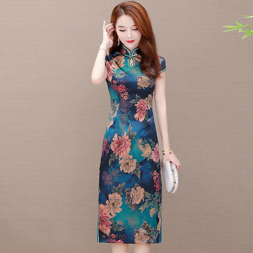 YW-XH-8326-1修身气质，改良版立领印花旗袍连衣裙 商品图4