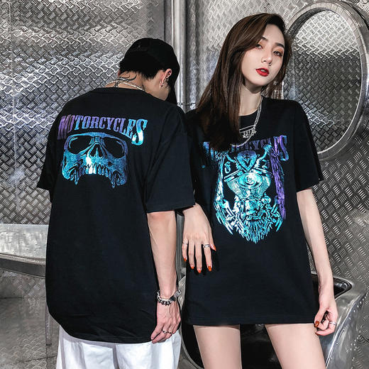 [59.9一件]夏季新款纯棉常规休闲宽松款圆领流行七彩个性简单印花短袖潮T恤 MT-1621 商品图0