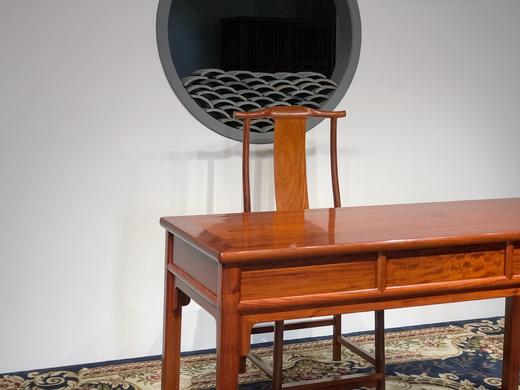 红桥红  家具严选  缅甸花梨（大果紫檀）  【146 三抽刀牙 小书桌两件套】 商品图2