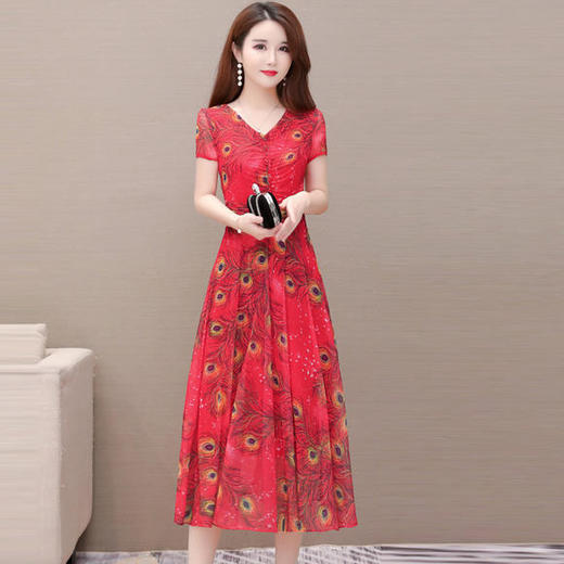 YWE-AEZ-JBAL19A58气质减龄时尚大码印花雪纺连衣裙 商品图1