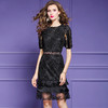 FMY-F20XL30773夏装款复古时尚显瘦黑色网布绣花连衣裙 商品缩略图0