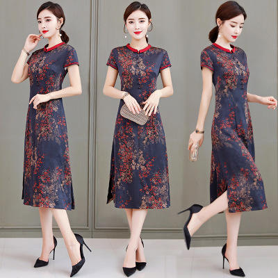 2020新款夏中国风气质改良旗袍印花裙子 商品图0