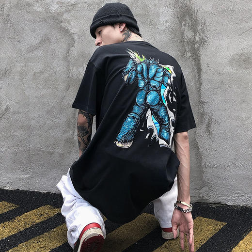 [59.9一件]自由基地夏季新款纯棉宽松休闲短袖T恤男女款手绘猩猩印花图案T MT-1636 商品图5