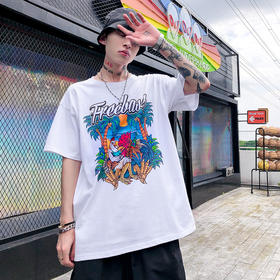 [59.9一件]自由基地流行夏季男女款纯棉宽大情侣个性印花圆领潮牌短袖T恤衫 MT-1629