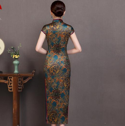 HQ-34复古修身气质印花真丝长款旗袍 商品图2