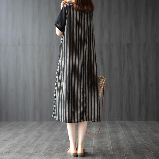 XYD-6053夏新款2020洋气条纹拼接打底显瘦棉麻连衣裙 商品图1