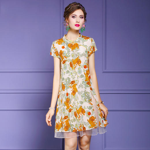 FMY-F20XL33000夏装款中国风改良版双绉真丝印花连衣裙 商品图2