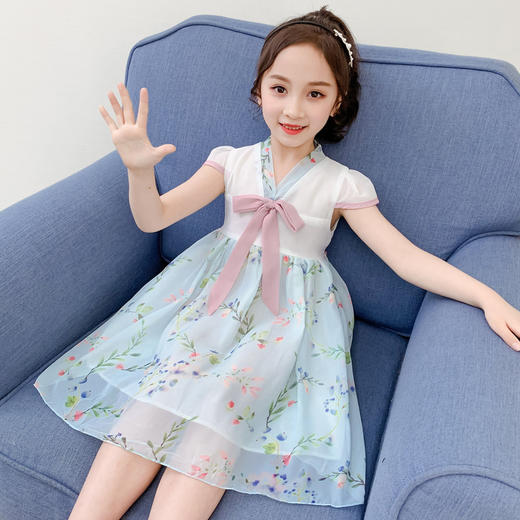 XR-2020新款时尚中大童花边领雪纺裙女孩洋气潮范 商品图1