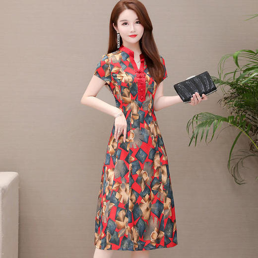 YW-JMYS992修身舒适，短袖气质改良版印花连衣裙 商品图1