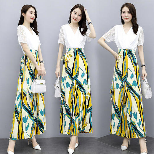 HR-MY2053气质显瘦，高腰垂感拼接雪纺阔腿连体裤 商品图0