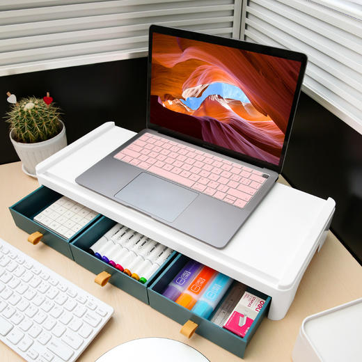 【电脑笔记本增高架】简易办公室电脑显示器增高架 桌面抽屉式收纳盒笔记本屏幕护颈支架 商品图1