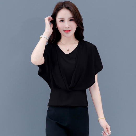 P 1563 夏季洋气高腰短袖时尚雪纺衫女人遮肚子小衫 商品图2