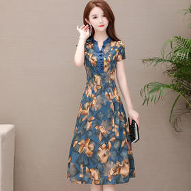 YW-JMYS992修身舒适，短袖气质改良版印花连衣裙
