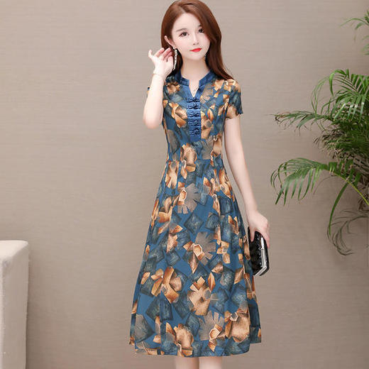 YW-JMYS992修身舒适，短袖气质改良版印花连衣裙 商品图0