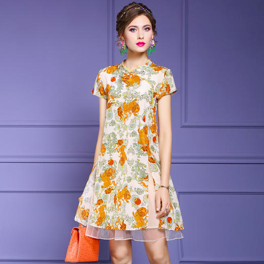 FMY-F20XL33000夏装款中国风改良版双绉真丝印花连衣裙 商品图0