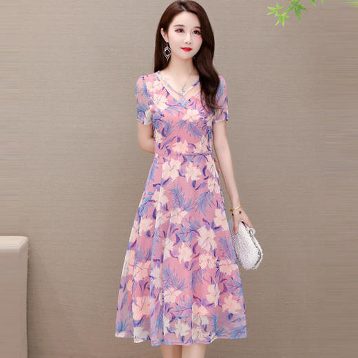 YWE-FL-X2005优雅气质修身显瘦印花连衣裙 商品图0