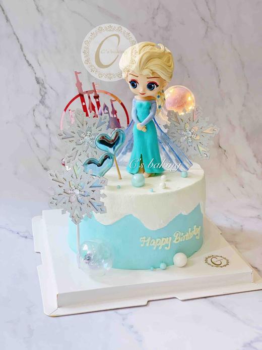 迪士尼 冰雪奇缘 艾莎ELSA场景E款（蓝色系） 忌廉蛋糕（默认自提，收费配送请联系客服） 商品图0