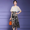 FMY-F20XL33147夏季复古印花雪纺斗篷式拼接假两件套连衣裙 商品缩略图0