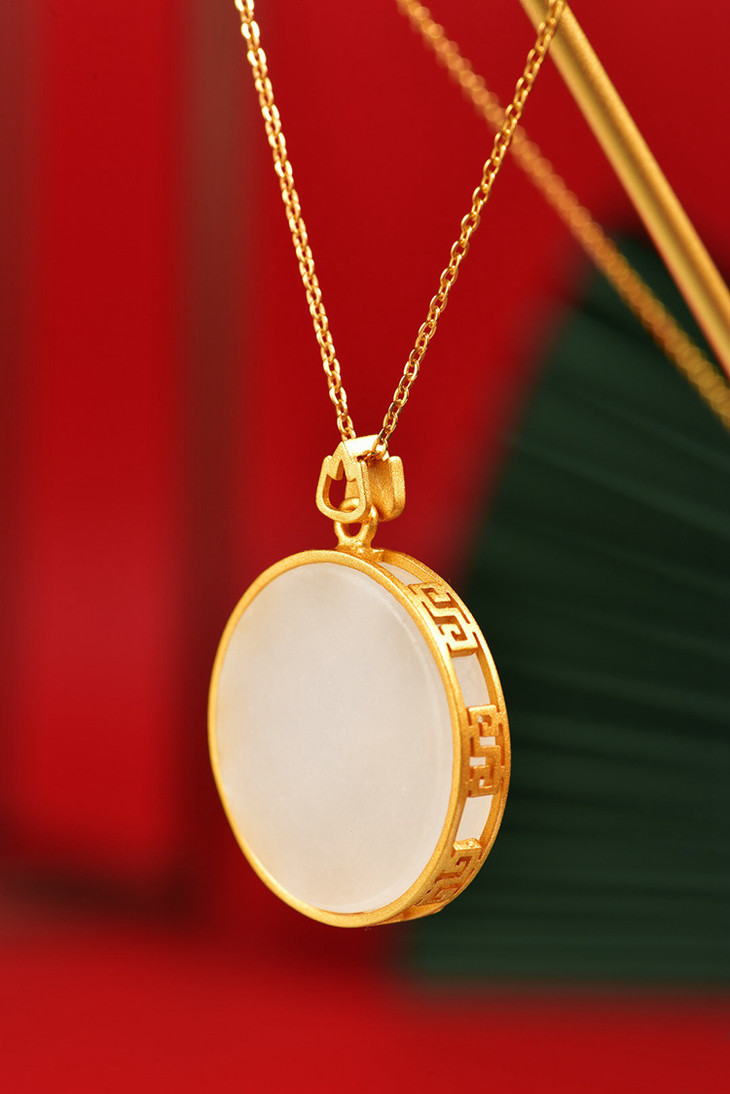 复古风古法银镀金莲花挂件带证书925纯银镶嵌和田玉吊坠jx5027