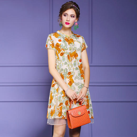 FMY-F20XL33000夏装款中国风改良版双绉真丝印花连衣裙 商品图1