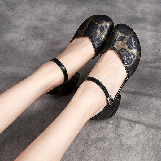 YYX-901-7新款夏季圆头时尚凉鞋粗跟防滑复古真皮女鞋 商品图3