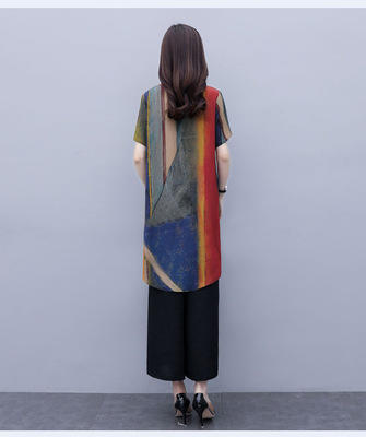 HT-8833 大码洋气200斤微胖mm宽松显瘦阔太太两件套 商品图3