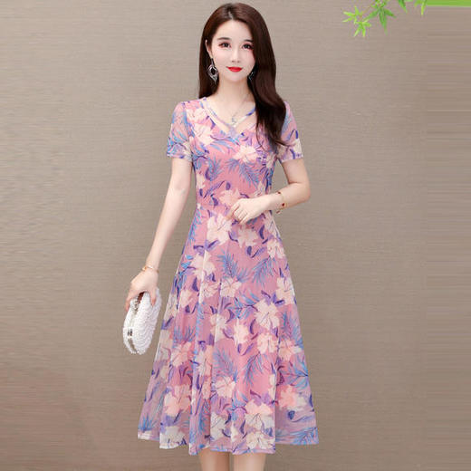 YWE-FL-X2005优雅气质修身显瘦印花连衣裙 商品图1