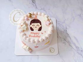 （手绘）ins风 生日派对的女生 忌廉蛋糕（默认自提，收费配送请联系客服）