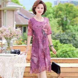 HZ-1963夏装阔太太高贵时尚圆领过膝连衣裙 商品图3