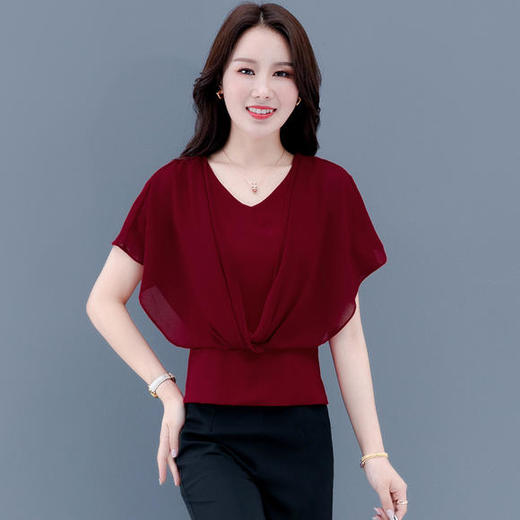 P 1563 夏季洋气高腰短袖时尚雪纺衫女人遮肚子小衫 商品图1