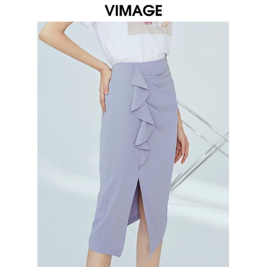 VIMAGE纬漫纪夏季优雅时尚高腰开叉百搭半身裙包臀裙女V1206802 商品图7