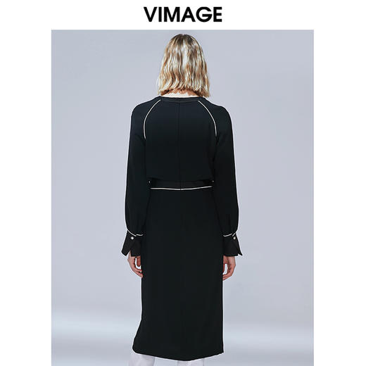 VIMAGE纬漫纪秋款时尚休闲logo印花包臀假两件卫衣连衣裙V1477004 商品图3