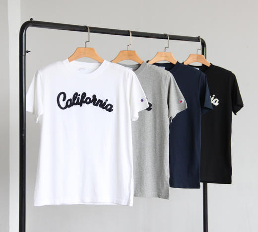 灌军california植绒刺绣粗砂基础款圆领短袖t恤tx493