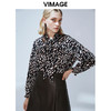VIMAGE纬漫纪秋款时尚复古高领系带泡泡袖印花衬衫女上衣V1413009 商品缩略图0