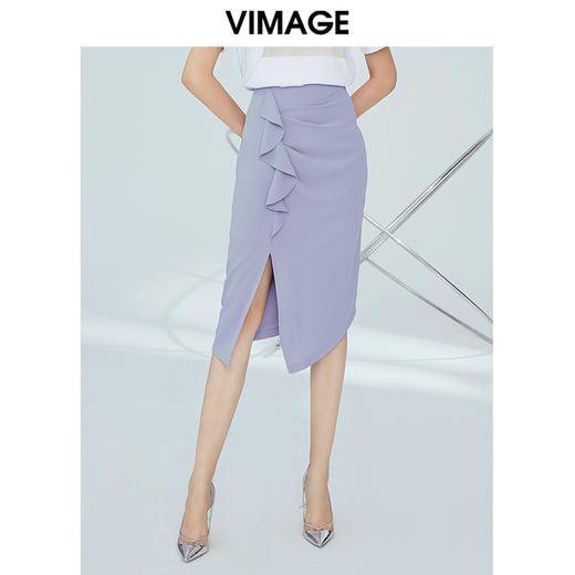 VIMAGE纬漫纪夏季优雅时尚高腰开叉百搭半身裙包臀裙女V1206802 商品图1