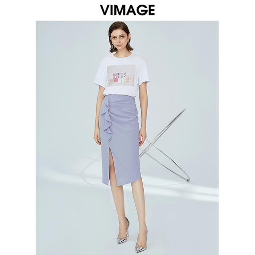VIMAGE纬漫纪夏季优雅时尚高腰开叉百搭半身裙包臀裙女V1206802 商品图6